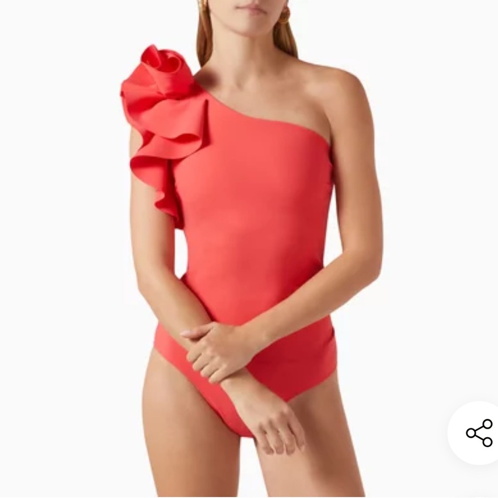 Chiara Boni Coral One-Shoulder Ruffle One Piece